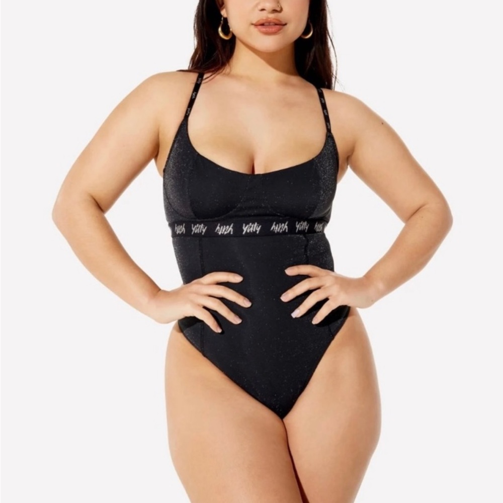 NWT YITTY SPOTLIGHT SHAPING DEMI CUP THONG BODYSUIT IN SHIMMERED ICONIC BLACK